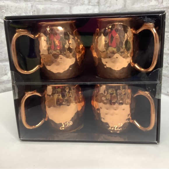 Moscow Mule Set Of 4 20oz Mugs Copper Plated Hammered Finish New NIB Bar Ware - Picture 1 of 3